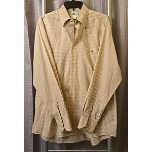 Lacoste Shirt Mens Size 42 Peach Check Casual Button Up Long Sleeve Alligator
